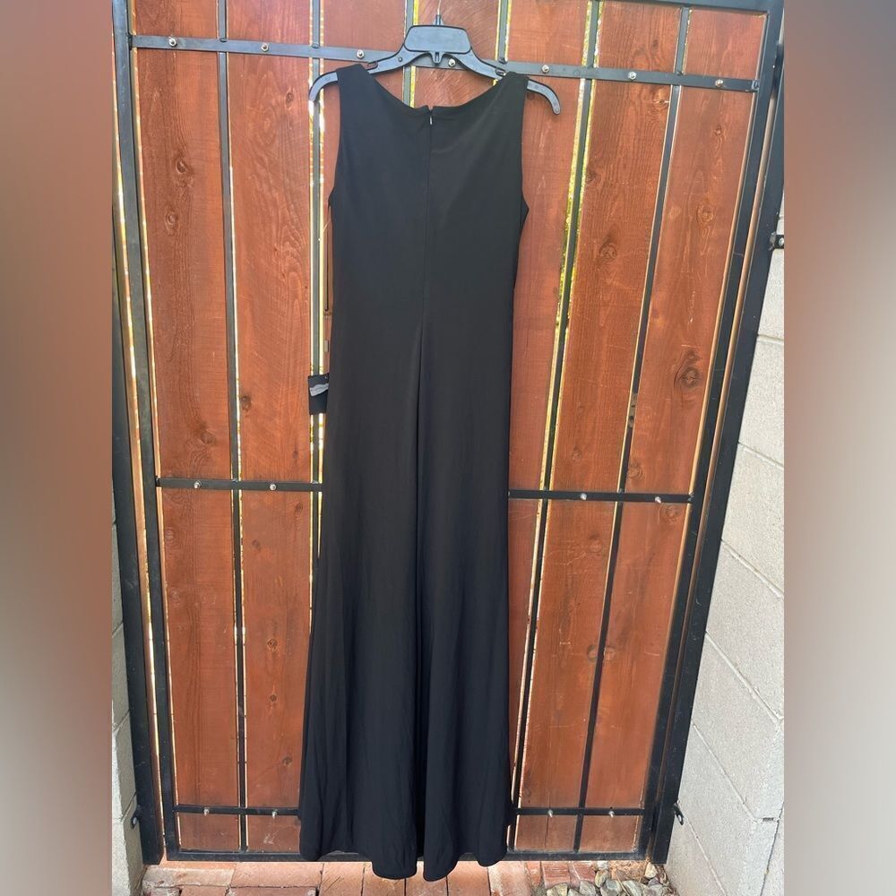 Mac Duggal High Slit Faux Wrap Dress Sleeveless Ruched V-neck Black size 6 NWT - Picture 5 of 8